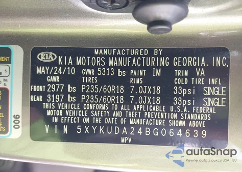 2011 Kia Sorento Ex V6 из США, поврежденный, VIN 5XYKUDA24BG064639